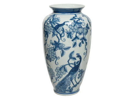 Váza 36 cm, bílo/modrá, porcelán, ruční práce, KSD
