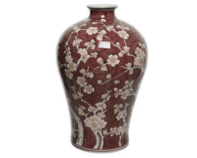 Váza, 33 cm, vínovo/krémová, ruční práce, porcelán, KSD