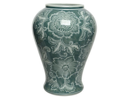 Váza, 27 cm, zeleno/krémová, ruční práce, porcelán, KSD