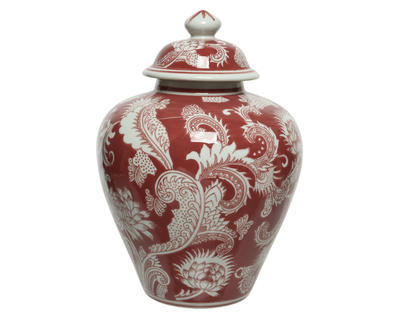 Dekorativní dóza/ váza, 31 cm, červeno/bílá, ruční práce, porcelán, KSD