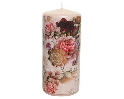 Svíčka s květinou, 15 cm, krémová, KSD