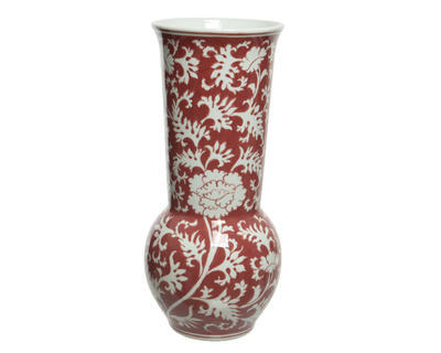 Váza, 41 cm, vínovo/krémová, ruční práce, porcelán, KSD
