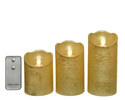 SET 3ks LED svíček, 15x7,5cm, zlaté, KSD