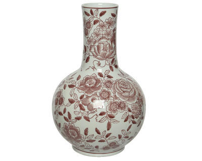 Váza, 35 cm, bílo/ červená, ruční práce, porcelán, KSD