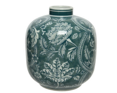 Váza, 18 cm, zeleno/krémová, ruční práce, porcelán, KSD