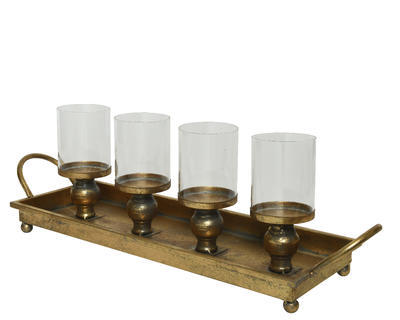 Svícen na čajové svíčky, 58,5x17,5x10,5 cm, zlatý, KSD