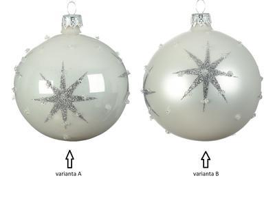 Vánoční skleněná ozdoba HVĚZDA, 8 cm, 2 druhy, lesklá nebo matná, bílá, KSD