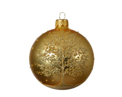 Vánoční skleněná ozdoba TREE, 8 cm, matná, světle zlatá, KSD