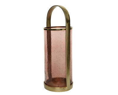 Skleněná lucerna s madlem, 51x20cm, růžová, KSD