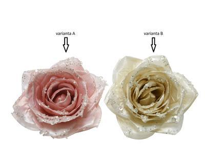 Růže na klipu, 11cm, 2 druhy, růžová/ perleťová, KSD