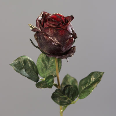 Vánoční umělá květina RŮŽE METALLIC 46 cm - burgundy, DPI