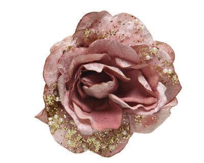 Růže s perličkami na klipu, 13 cm, růžová, KSD - 1