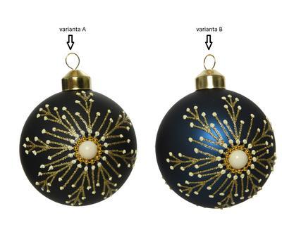 Vánoční skleněná ozdoba VLOČKA, s glittery, 8 cm, 2 druhy, černá nebo noční modrá, KSD