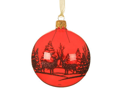Vánoční skleněná ozdoba FOREST, 8 cm, červená, KSD