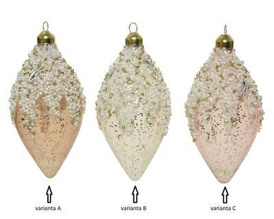 SET 2 ks skleněných vánočních ozdob OLIVE s perličkami, 12 cm, KSD - 1