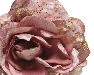 Růže s perličkami na klipu, 13 cm, růžová, KSD - 2